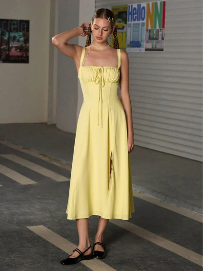 Ruched Bust Split Thigh Cami Dress